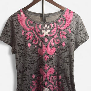 INC International Concepts pink & grey graphic tee XXL